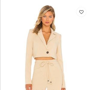 Sofia Richie Prague Cropped Blazer in Taupe